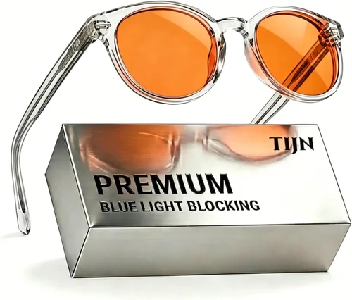 Vista 12 de TIJN Blue Light Blocking Glasses Men Women,Vintage Round Frame Eyeglasses Flexible Lightweight Frames,Red Orange Clear Lens for Computer Gaming