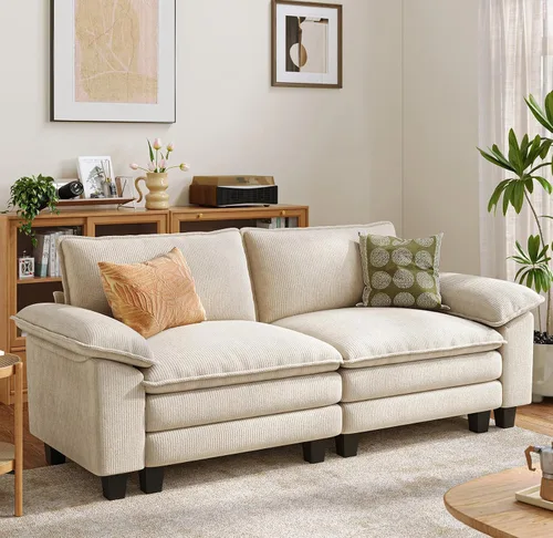 Vista 25 de LINSY HOME Cloud Sofa - Silla decorativa con tumbona otomana para interiores, sofá de pana perfecta para sala de estar, apartamento, oficina, beige