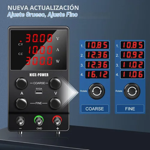 Vista 2 de NICE-POWER Fuente de alimentación CC variable: 30V 10A Fuente de alimentación de conmutación ajustable regulada de alta precisión con pantalla LED