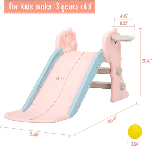 Vista 4 de Nyeekoy 3 en 1 Tobogán para niños pequeños, juego de escalada y deslizamiento con aro de baloncesto, patio de juegos para interiores y exteriores