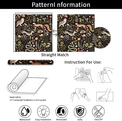 Vista 7 de Papel tapiz autoadhesivo para despegar y pegar con diseño de luna y estrellas del bosque de cuento de hadas, apto para inquilinos