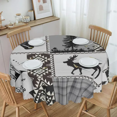 Vista 42 de Mantel azteca, diseño geométrico tribal, decoración rústica de nativos americanos, estilo suroeste, impermeable, lavable, para decoración de cocina