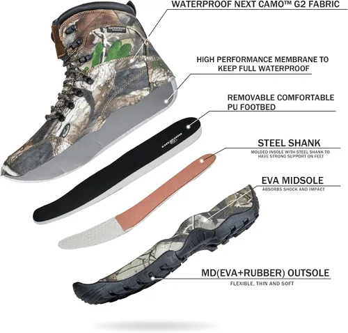 Vista 2 de Botas de caza para hombre, 7 pulgadas, impermeables, ligeras, botas de senderismo, 7.05 oz Thinsulate
