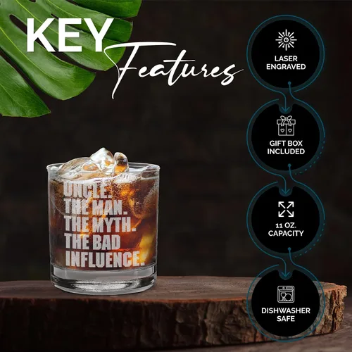 Vista 3 de shop4ever Uncle The Man Myth Bad Influence - Vaso de whisky grabado de 11 Regalo divertido del tío de whisky, vidrio de whisky grabado, vidrio