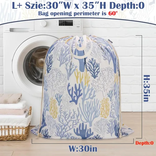 Vista 2 de Bolsa de lona para lavandería con asas y cordón 30 pulgadas de ancho x 35 Bolsa de almacenamiento de lona gruesa, grande, resistente, lavable