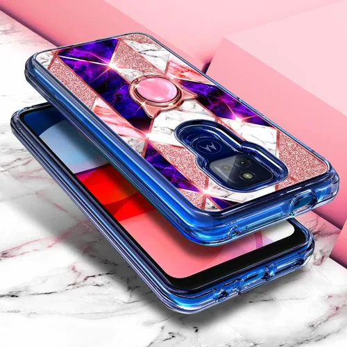 Vista 3 de NGB Supremacy Funda para Moto G Play 2021 con protector de pantalla de vidrio templado (cobertura máxima) soporte de anillo/correa de muñeca, ajuste