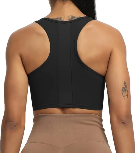 Vista 3 de Aoxjox Sujetadores deportivos de entrenamiento para mujer, sin espalda, Viviana, brasier de malla acolchada, camiseta corta sin mangas para yoga