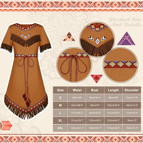 Vista 4 de Disfraz nativo de Halloween para mujer, disfraz de doncella india, princesa nativa, disfraz de cosplay