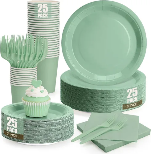 Vista 14 de Platos y servilletas de papel negro, platos desechables para fiestas, incluye platos de 7 y 9 pulgadas, tazas, servilletas, tenedores, suministros