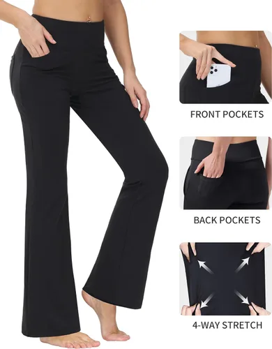 Vista 6 de nuveti Pantalones de yoga de cintura alta de 2729"31"33"35"37", control de abdomen, 4 bolsillos, pantalones de yoga para entrenamiento