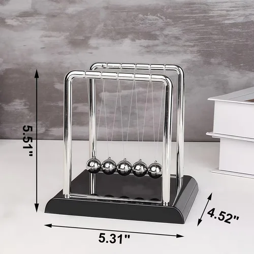 Vista 2 de Péndulo de Newton con Bolas Oscilantes, Péndulo de Equilibrio con Base Negra, Divertido Juguete de Ciencia Física, Accesorio para Calmar