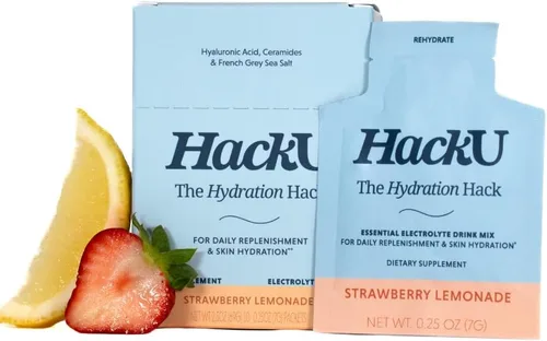 Vista 9 de HackU Hydration Hack - Paquetes de hidratación de electrolitos y piel – Mezcla de bebida sin azúcar, sin hinchazón con magnesio, ácido hialurónico