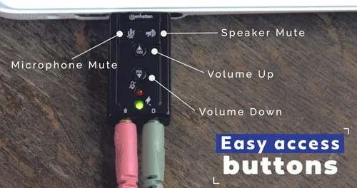 Vista 3 de Adaptador USB a conector de audio MH con controles de volumen, tarjeta