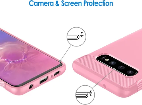 Vista 6 de JETech Funda delgada para Samsung Galaxy S10, funda delgada con absorción de golpes y diseño de fibra de carbono (rosa)