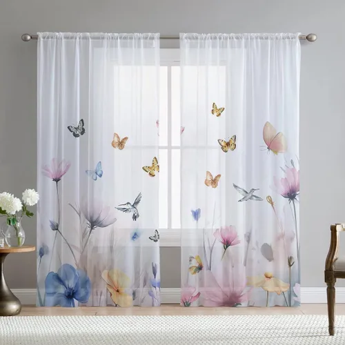 Vista 17 de Cortinas de hojas de eucalipto verdes para sala de estar de 63 pulgadas de largo, juego de 2 paneles elegantes de flores silvestres con estampado
