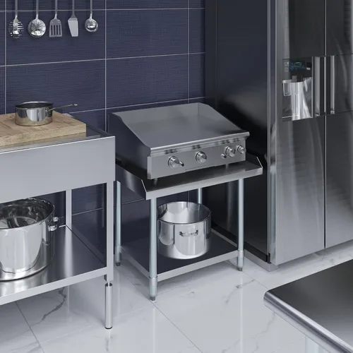 Vista 6 de AmGood Soporte de acero inoxidable de 24 x 30 pulgadas Altura: 24 pulgadas Mesa de parrilla comercial resistente