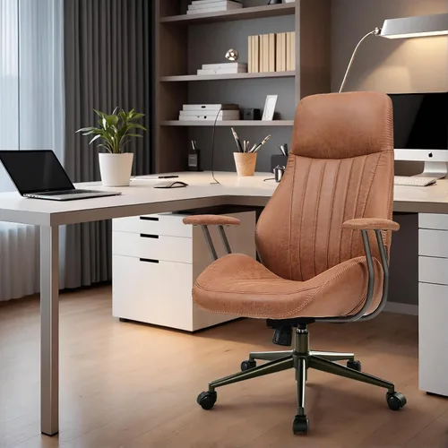Vista 28 de Silla ergonómica de oficina giratoria de piel sintética para oficina en Marrón