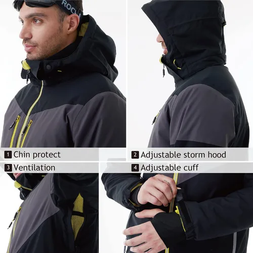 Vista 5 de CNTRITON Chaqueta de snowboard para hombre, abrigo de esquí de nieve, invierno, cálido, impermeable, aislado, parka de snowboard