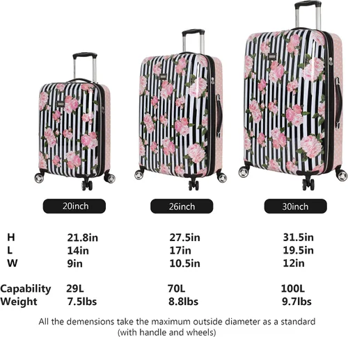 Vista 7 de Betsey Johnson Maleta rígida de equipaje de 3 piezas con ruedas giratorias (20 pulgadas, 26 pulgadas, 30 pulgadas) (talla única, puntal flamenco)..