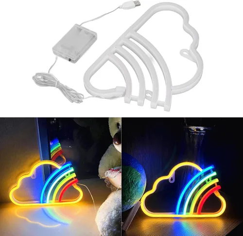 Vista 3 de Letrero de neón LED, luz de neón de alto brillo, funciona con pilas, alimentado por USB, letrero de neón LED decorativo para dormitorio