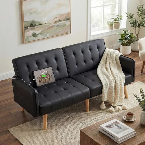 Vista 11 de TYBOATLE Sofá Cama Futón Plegable Convertible Moderno de Terciopelo de 65" de Ancho con 2 Puertos de Carga USB y Brazos, Sofá de Dos Plazas