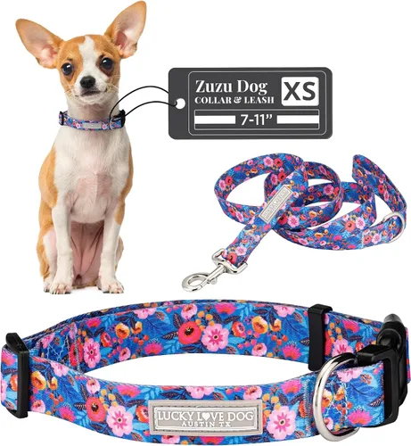 Vista 96 de Lucky Love Dog - Collar para perras pequeñas, diseño Blackbird de estampado alegre con flores de primavera y verano, talla XS Collar Blackbird