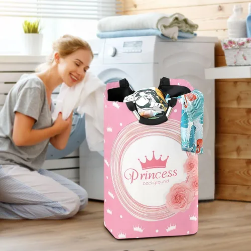 Vista 5 de Cesta de lavandería con corona de princesa, cesta de tela plegable, cesta de lavado, bolsa de ropa plegable para el día de la madre