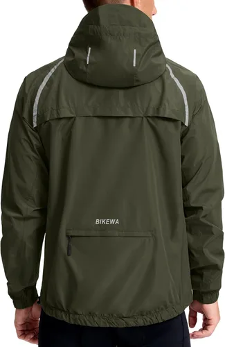 Vista 2 de Bikewa - Chaqueta de lluvia para hombre, impermeable, para ciclismo, con capucha, ligera, plegable, cortavientos para bicicleta, chaqueta de running