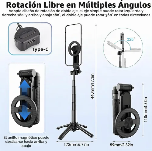 Vista 6 de Trípode magnético multifuncional 4 en 1 para selfie