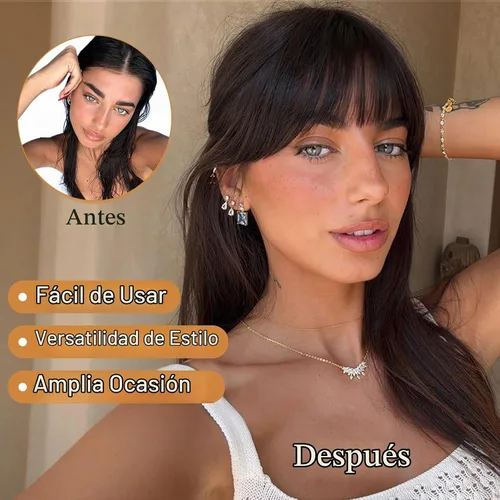 Vista 4 de BOGSEA Flequillo con clip, flequillo falso de cabello humano 100% real con clip, extensiones de cabello con fleco y sienes, postizos para mujeres 18#