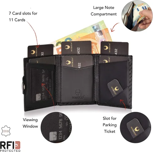 Vista 5 de DONBOLSO Wallet NextGen I - Cartera delgada moderna sin bolsillo para monedas, hasta 11 tarjetas, Cuero de fibra de carbono, Moderno