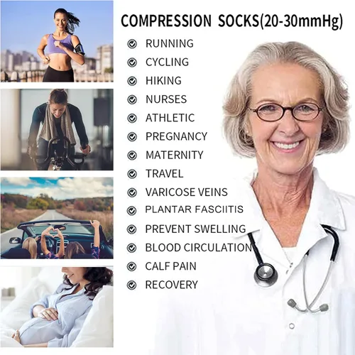 Vista 6 de 3 pares de calcetines de compresión para mujeres y hombres circulación de 20-30 mmHg