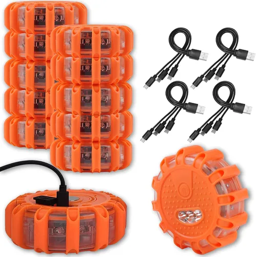 Vista 7 de Ecoangel Bengalas LED de Carretera Recargables por USB Luces de Emergencia - Baliza de Seguridad para Automóvil de Advertencia en Carretera Kit de 3