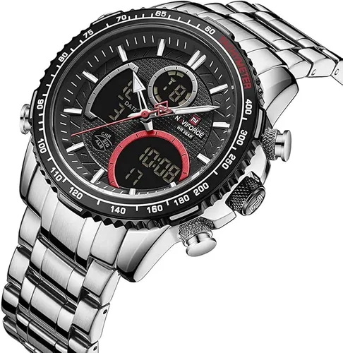 Vista 2 de NAVIFORCE Reloj analógico digital para hombre cronógrafo resistente al agua deportivo cuarzo relojes de negocios de acero inoxidable multifuncional