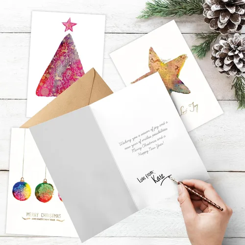 Vista 3 de easykart labels 54 Tarjetas navideñas surtidas con sobres y pegatinas de sellado, 3 diseños de temática navideña y festiva con efecto de hoja