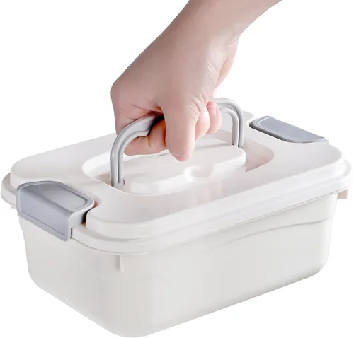 Vista 3 de Elsjoy Juego de 6 cubos pequeños de plástico con tapa y asa, caja de almacenamiento de plástico de 2.1 cuartos de galón, contenedor