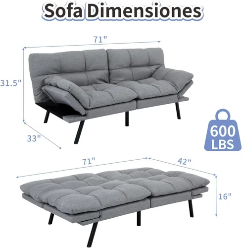 Vista 2 de MUUEGM Sofá cama futón de espuma viscoelástica, moderno sofá de oficina, cama convertible para espacios pequeños, apartamento, oficina, con respaldo