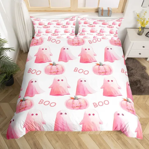 Vista 10 de Funda de edredón con diseño de murciélago, juego de ropa de cama de murciélago negro y naranja, funda de edredón temática de Halloween