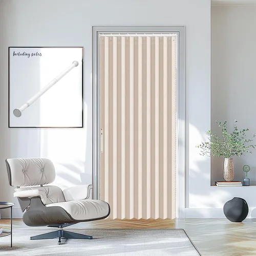 Vista 9 de AJAZZ Conjunto: Barras para cortinas sin perforación (28-39" de ancho) y cortina acordeón para puerta, beige 43" de ancho × 78" de largo, puertas