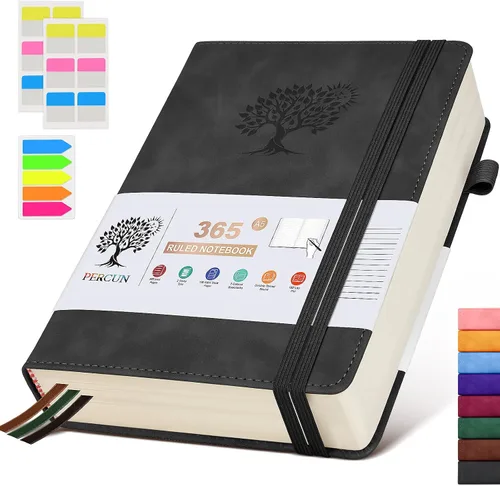 Vista 28 de PERCUN Cuaderno rayado A4, 365 páginas de gran tamaño, cuadernos de cuero para escribir para mujeres y hombres, cuaderno de tapa dura con páginas