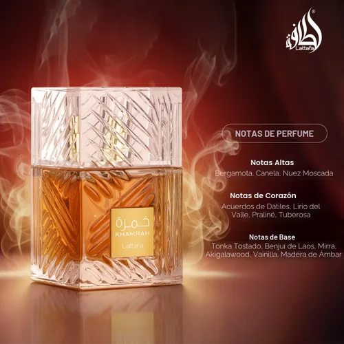 Vista 4 de Lattafa Khamrah - Vainilla, picante cálido, ámbar, canela - Perfume Eau de Parfum de larga duración para unisex, 3.40 onzas / 100 ml