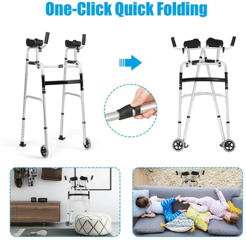 Vista 3 de Nightcore - Andador plegable estándar, auxiliar de rehabilitación, caminador con ruedas delanteras con altura ajustable y reposabrazos extraíbles