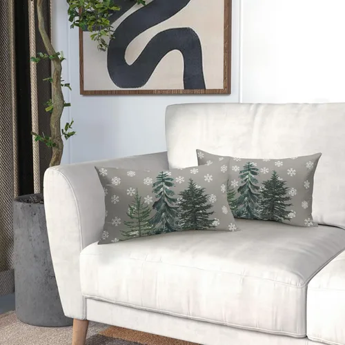 Vista 6 de Juego de 2 fundas de almohada lumbares grises de 12 x 20 pulgadas, fundas de almohada rectangulares decorativas de copos de nieve blancos, fundas