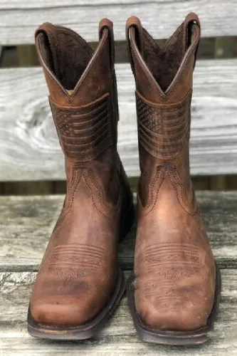 Vista 3 de Botas vaqueras deportivas para hombre, botas vaqueras retro con punta cuadrada, botas de trabajo rural, botas de caza para hombre, botas vaqueras
