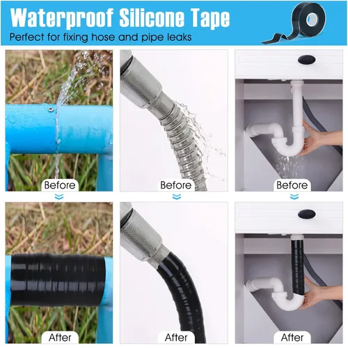 Vista 4 de Cinta de silicona Fusion Grip de 1 pulgada x 19.5 pies, cinta de rescate autofusible negra, cinta adhesiva de goma para reparación de tuberías