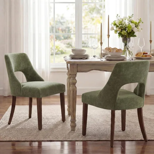 Vista 22 de UVV Juego de 2 sillas de comedor de madera, sillas de comedor modernas de mediados de siglo tapizadas en tela para cocina y comedor, silla de cena