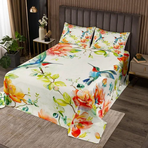 Vista 22 de Juego de colcha con signo de la paz tamaño King, flores coloridas acolchadas para niños, adolescentes y adultos, juego de colcha floral pastoral