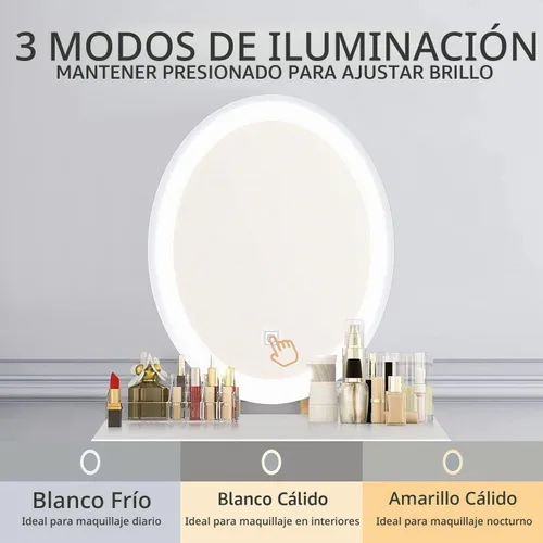 Vista 4 de YOURLITE Pequeño escritorio de tocador con espejo y luces, escritorio de maquillaje con silla y cajones para espacio pequeño, tocador gris