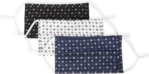 Vista 17 de Perry Ellis - Cubrebocas estándar de tela plisada, reutilizables (paquete de 3, estampados y colores surtidos)