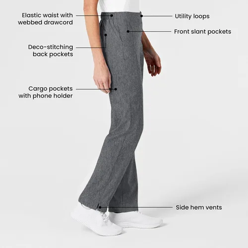 Vista 2 de WonderWink pantalones de cargo de frente plana para mujer Gris carbón jaspeado